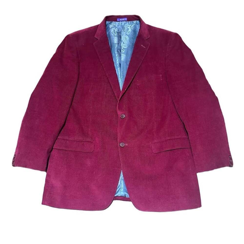 Alan Flusser Mens Burgundy Red Corduroy Blazer Jacket Size L